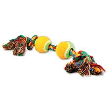 Hračka DOG FANTASY barevná 2 knoty + 2 tenisáky 35 cm