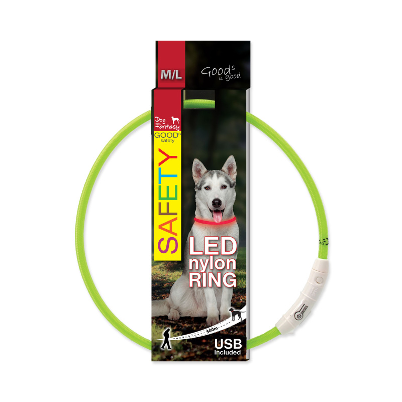 Obojek DOG FANTASY LED nylonový zelený M-L 1 ks