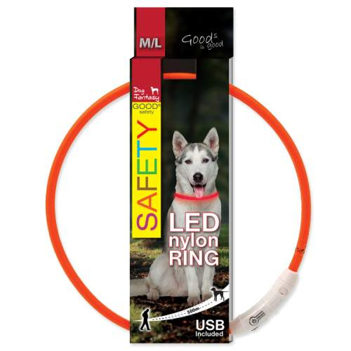 Obojek DOG FANTASY LED nylonový oranžový M-L 1 ks