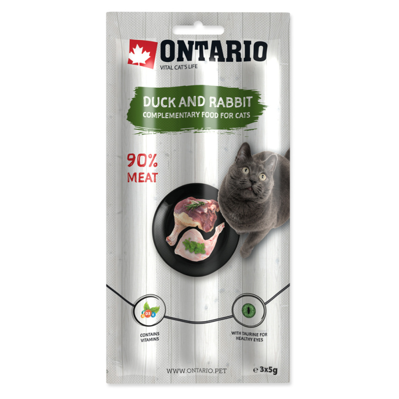 Pochoutka ONTARIO tyčinky kachna a králík 3x 5 g