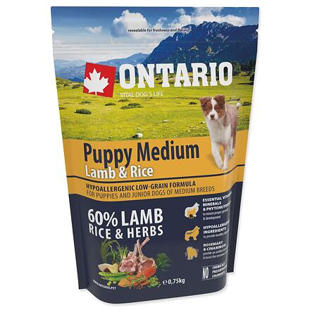 ONTARIO Puppy Medium Lamb & Rice 0,75 kg