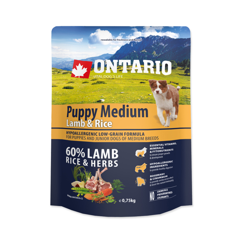 ONTARIO Puppy Medium Lamb & Rice 0,75 kg