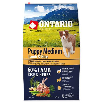 ONTARIO Puppy Medium Lamb & Rice 6,5 kg+4ks 200g konzervy ZDARMA