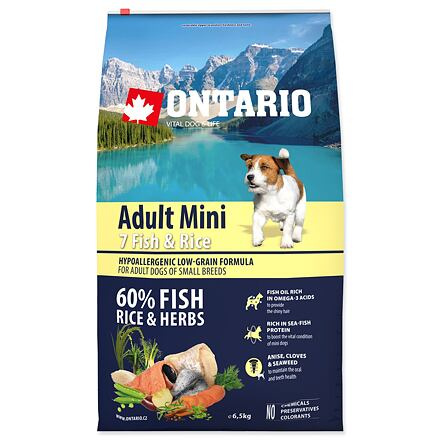 ONTARIO Adult Mini Fish & Rice 6,5 kg+4ks 200g konzervy ZDARMA
