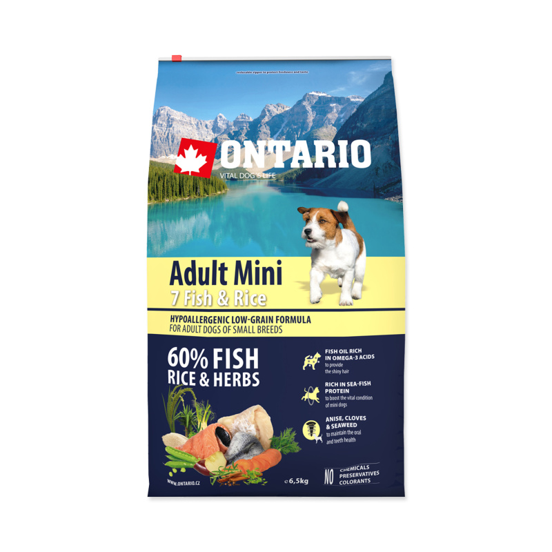 ONTARIO Adult Mini Fish & Rice 6,5 kg+4ks 200g konzervy ZDARMA