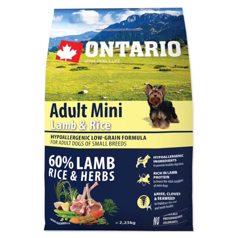ONTARIO Adult Mini Lamb & Rice 6,5 kg+4ks 200g konzervy ZDARMA