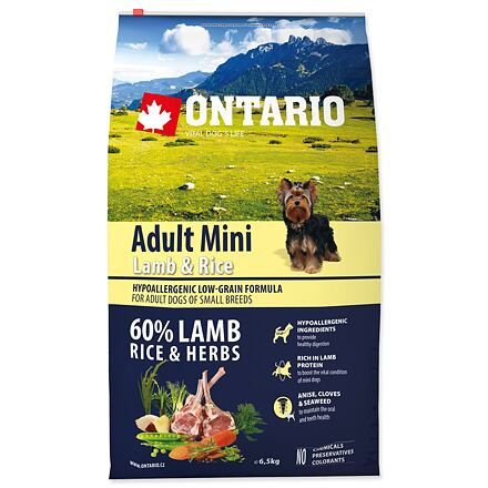 ONTARIO Adult Mini Lamb & Rice 6,5 kg+4ks 200g konzervy ZDARMA