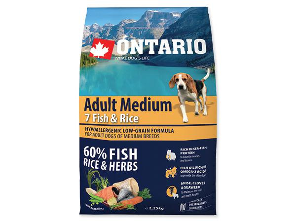 ONTARIO Adult Medium Fish & Rice 12 kg + 2,25kg ZDARMA
