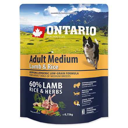 ONTARIO Adult Medium Lamb & Rice 0,75 kg