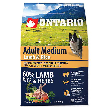 ONTARIO Adult Medium Lamb & Rice 2,25 kg