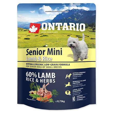 ONTARIO Senior Mini Lamb & Rice  0,75 kg