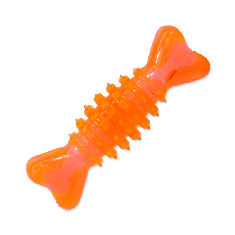 Hračka DOG FANTASY kost gumová s bodlinkami 12 cm Oranžová