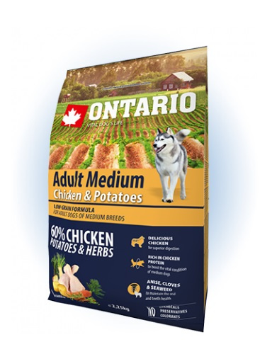 ONTARIO Adult Medium Chicken & Potatoes & Herbs  12 kg + 2,25kg ZDARMA