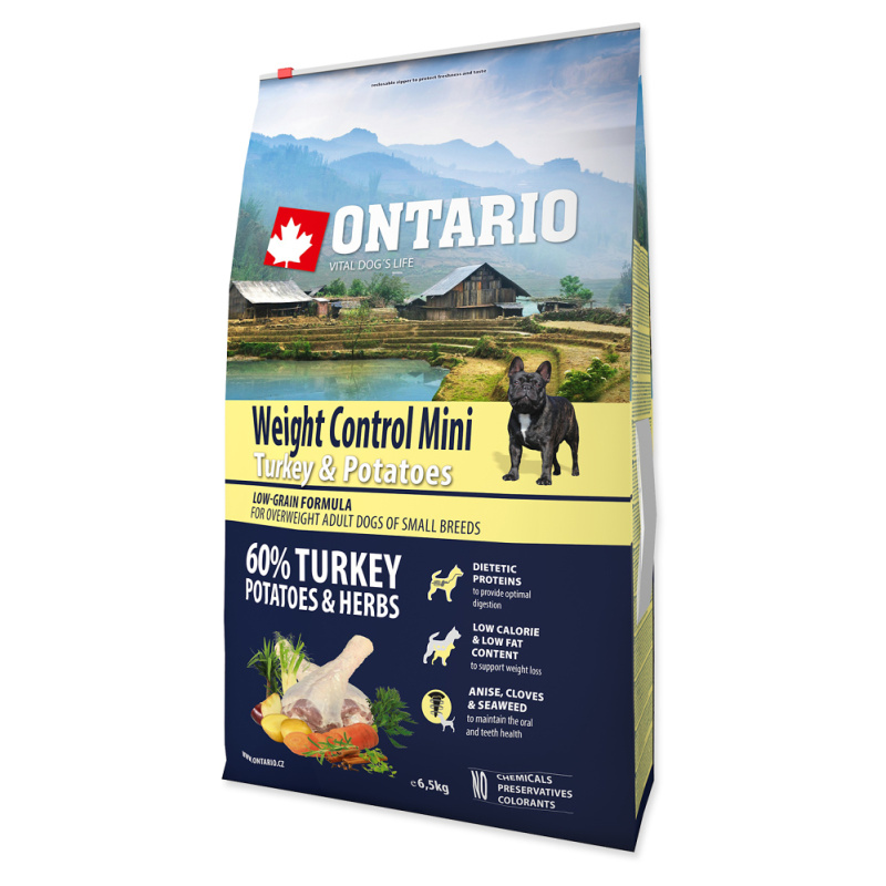 ONTARIO Dog Mini Weight Control Turkey & Potatoes 2.25 kg