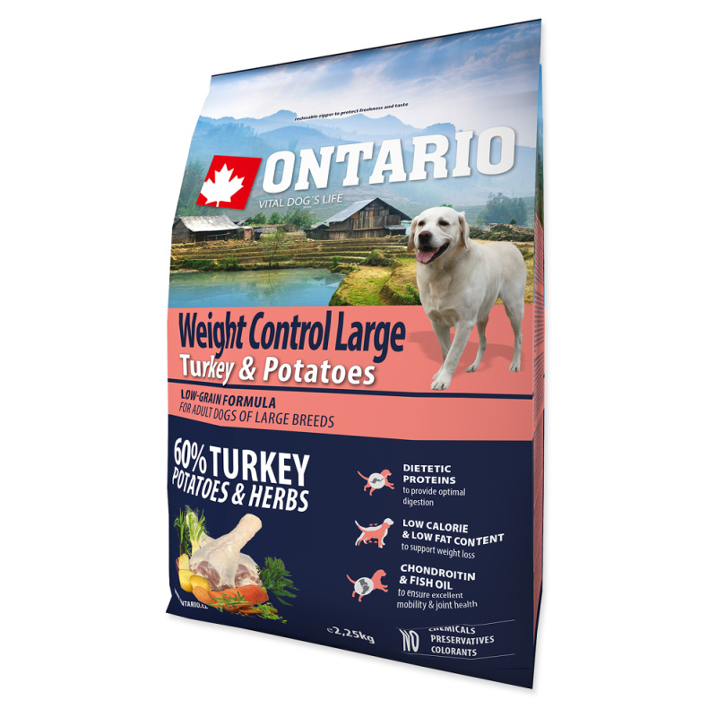 ONTARIO Dog Large Weight Control Turkey & Potatoes & Herbs 2.25 kg