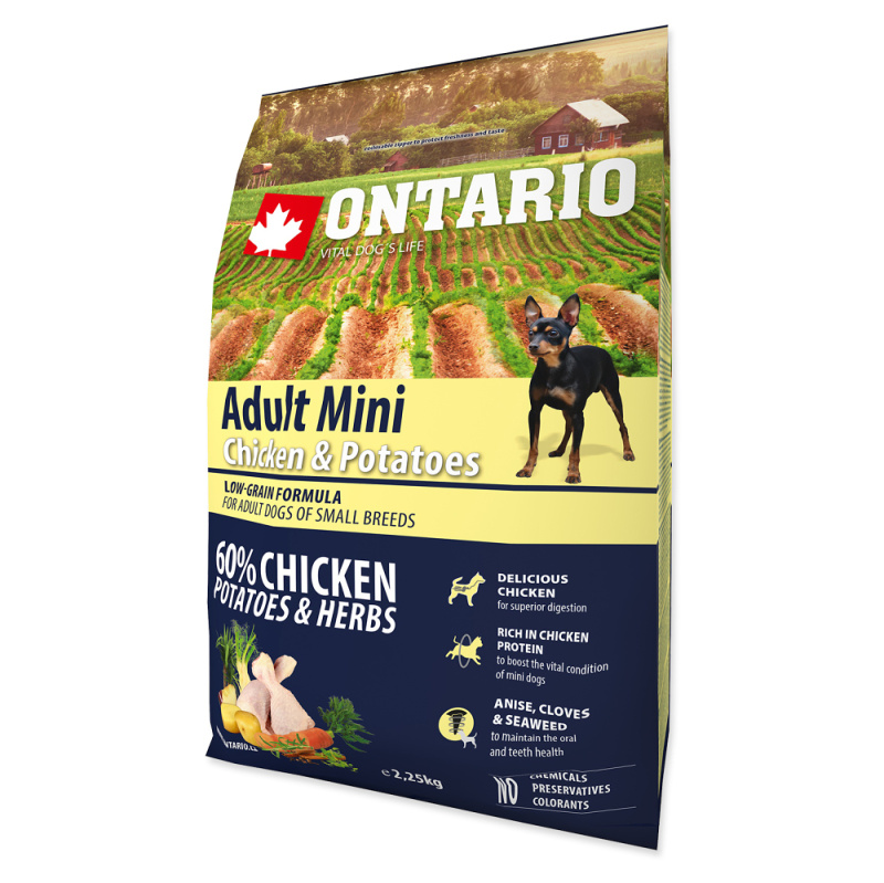 ONTARIO Adult Mini Chicken & Potatoes & Herbs  6,5 kg+4ks 200g konzervy ZDARMA