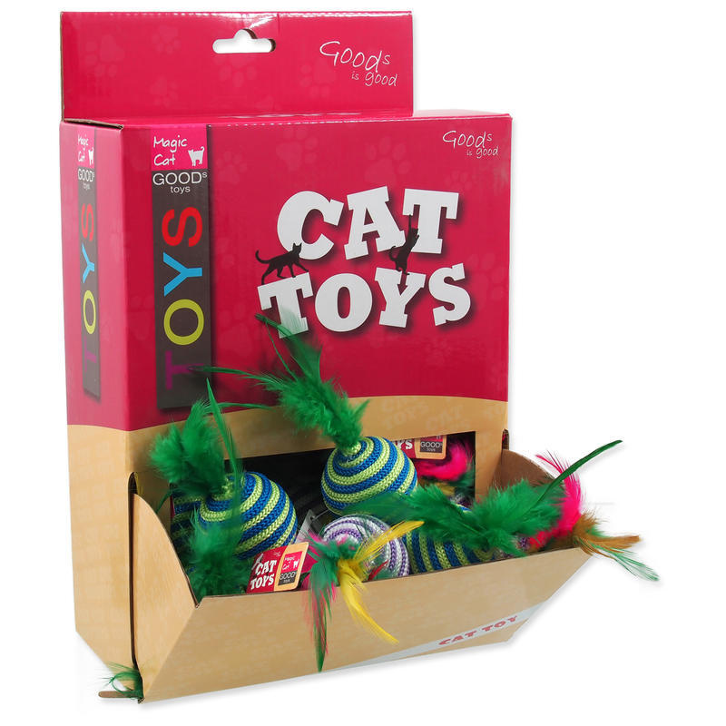 Hračky MAGIC CAT míček s pruhy a pírky bavlněný 4,5 cm 30 ks