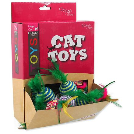 Hračky MAGIC CAT míček s pruhy a pírky bavlněný 4,5 cm 30 ks