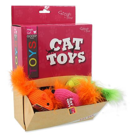 Hračky MAGIC CAT myška bavlněná s catnipem a pírky 6 cm 40 ks