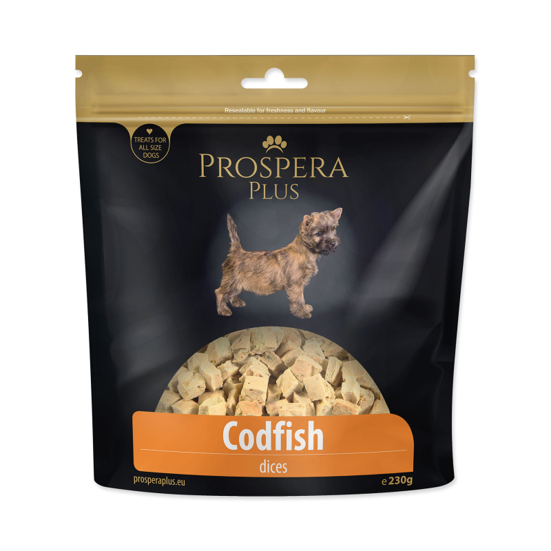 Pochoutka PROSPERA Plus tresčí kostky 230g