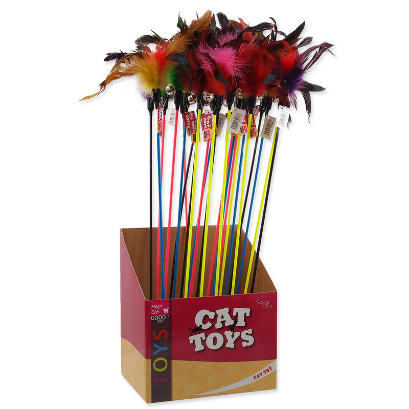 Hračka MAGIC CAT šidítko s pírky a rolničkou 17 cm + 49 cm 24 ks