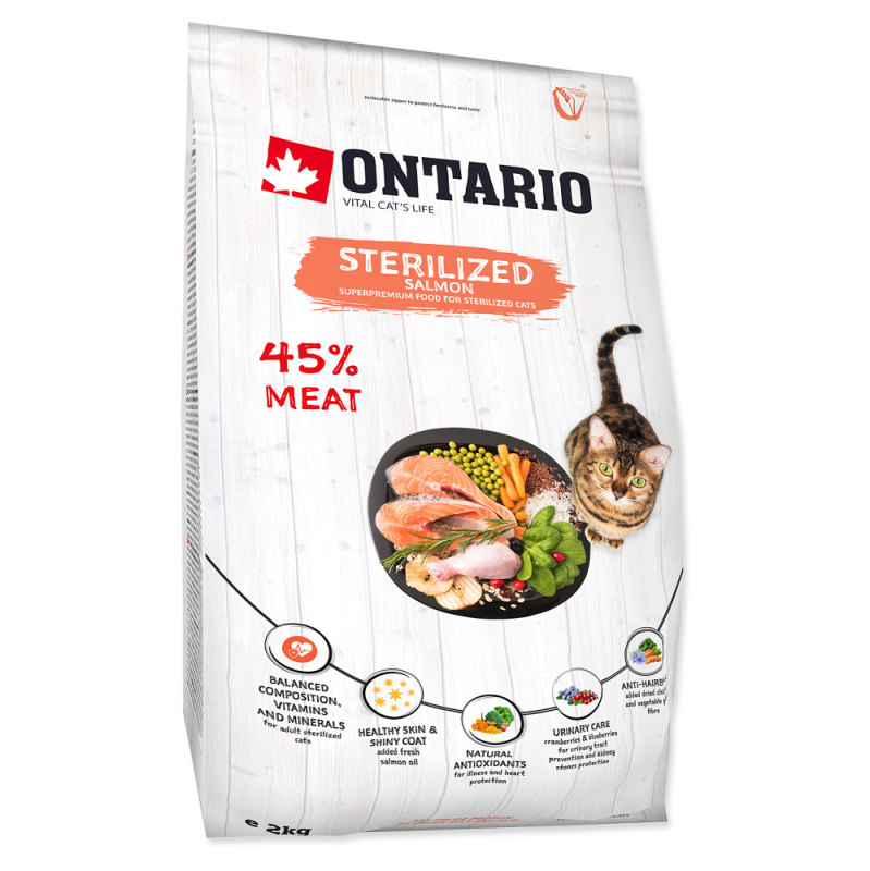 ONTARIO Cat Sterilised Salmon 6,5 kg + 6ks kapsiček ZDARMA