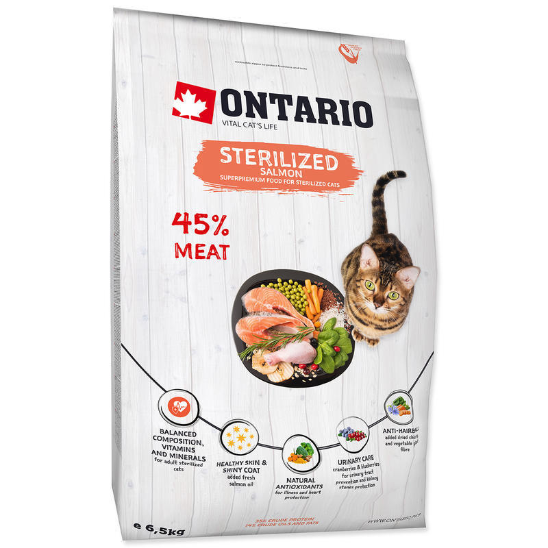 ONTARIO Cat Sterilised Salmon 6,5 kg + 6ks kapsiček ZDARMA