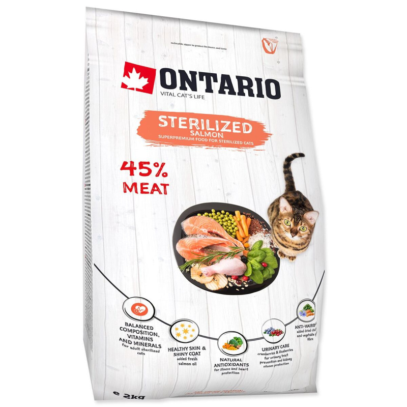 ONTARIO Cat Sterilised Salmon 2 kg + 4ks kapsiček ZDARMA
