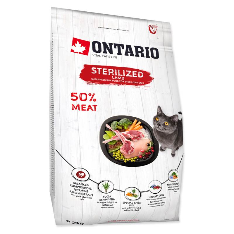 ONTARIO Cat Sterilised Lamb 2 kg + 4ks kapsiček ZDARMA
