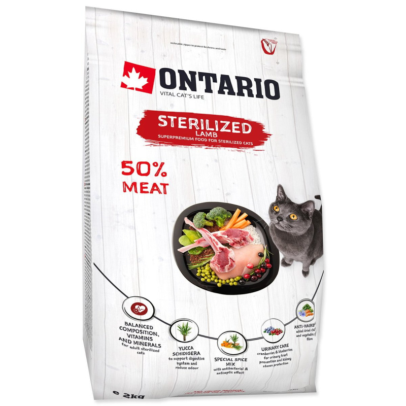 ONTARIO Cat Sterilised Lamb 2 kg + 4ks kapsiček ZDARMA