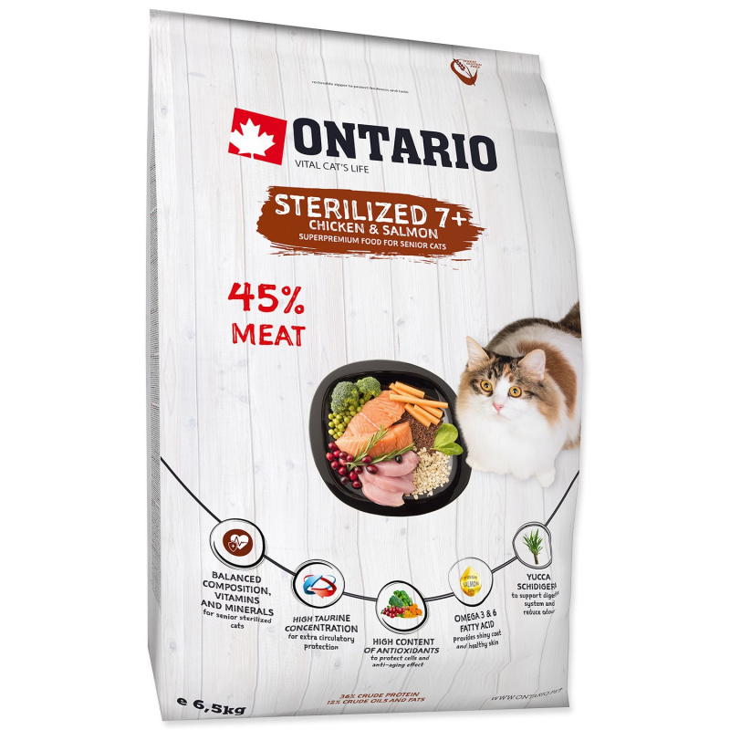 ONTARIO Cat Sterilised 7+ 6,5 kg + 6ks kapsiček ZDARMA