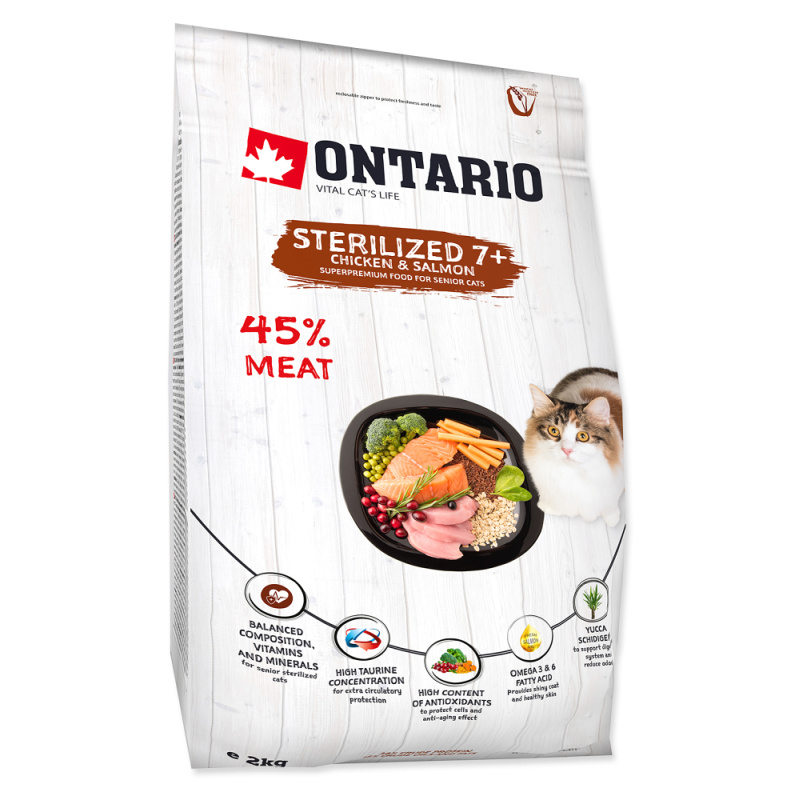 ONTARIO Cat Sterilised 7+ 2 kg + 4ks kapsiček ZDARMA