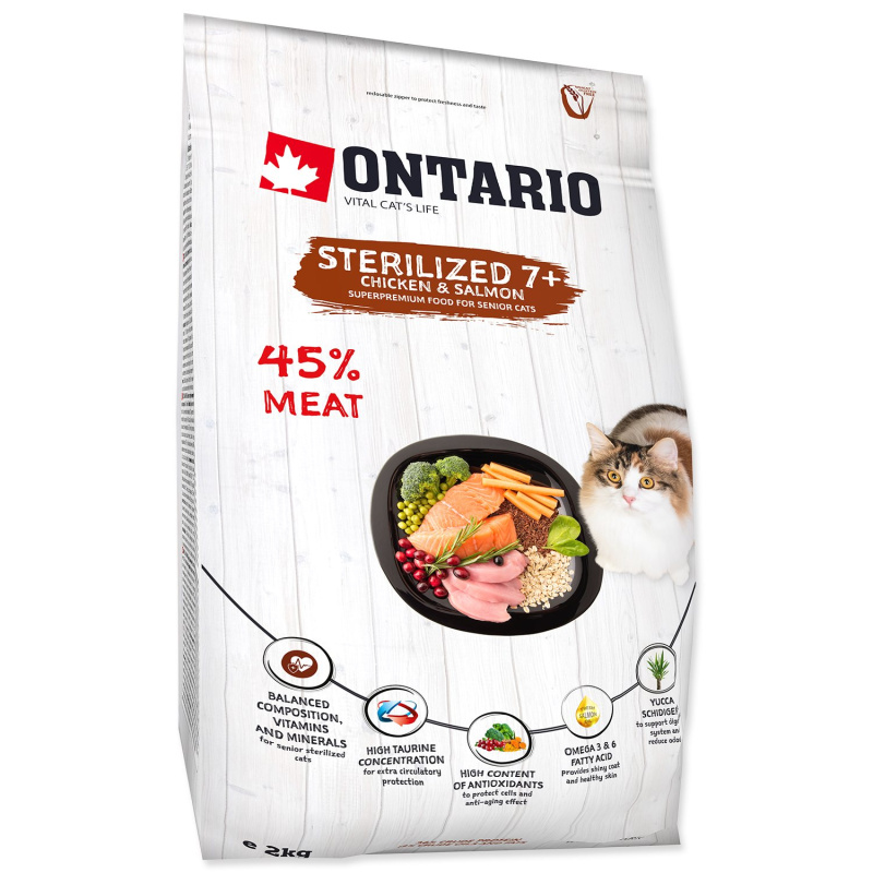 ONTARIO Cat Sterilised 7+ 2 kg + 4ks kapsiček ZDARMA