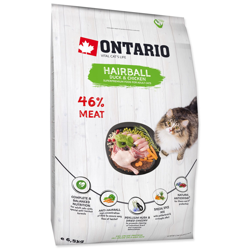 ONTARIO Cat Hairball 6,5 kg + 6ks kapsiček ZDARMA