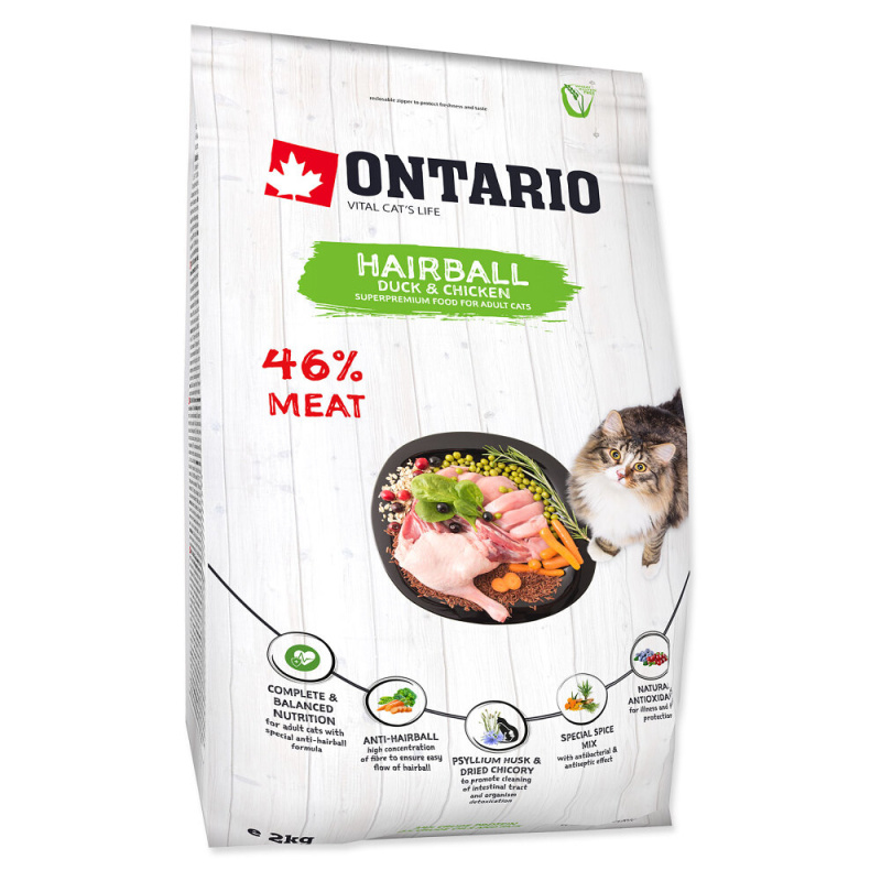 ONTARIO Cat Hairball 2 kg + 4ks kapsiček ZDARMA