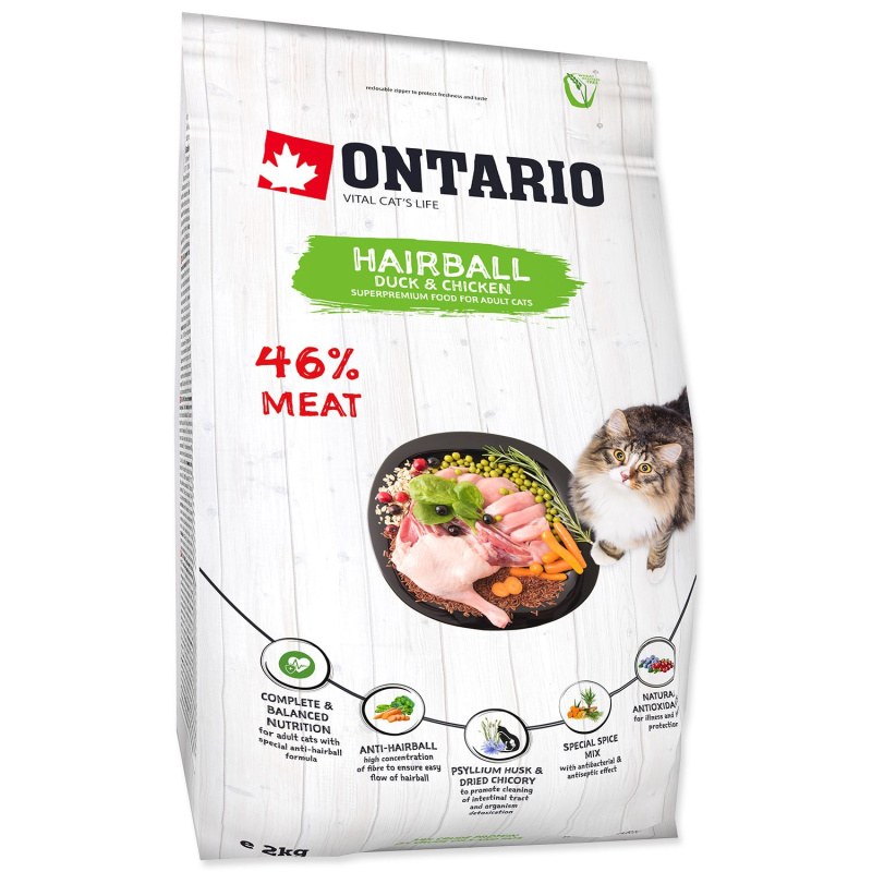 ONTARIO Cat Hairball 2 kg + 4ks kapsiček ZDARMA