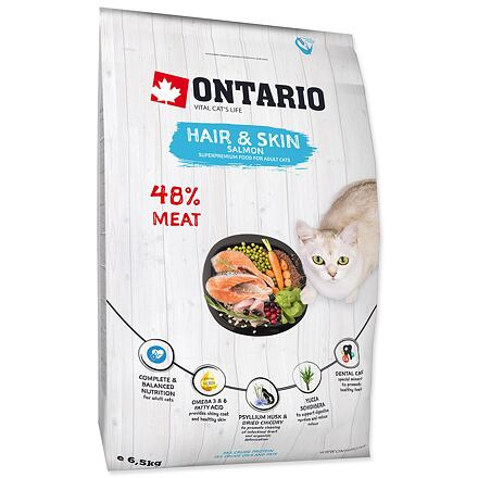 ONTARIO Cat Hair & Skin 6,5 kg + 6ks kapsiček ZDARMA