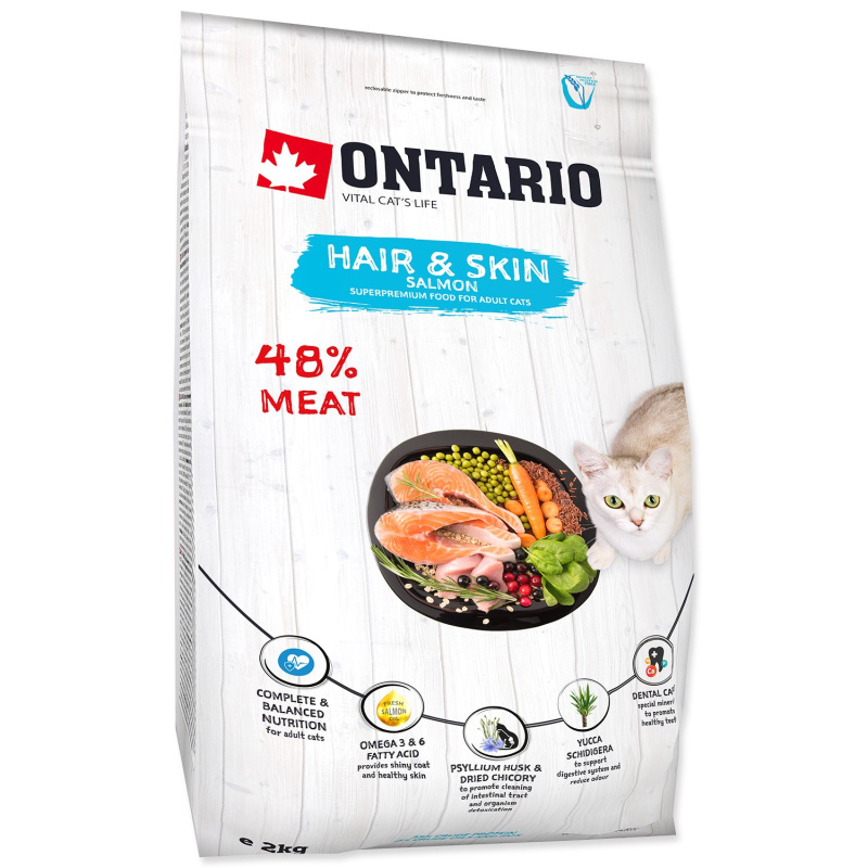 ONTARIO Cat Hair & Skin 2 kg + 4ks kapsiček ZDARMA