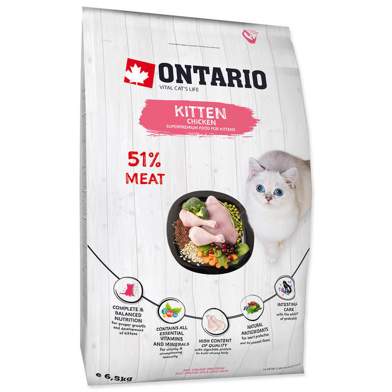 ONTARIO Kitten Chicken 6,5 kg + 6ks kapsiček ZDARMA