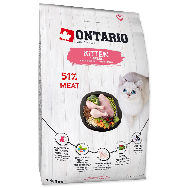 ONTARIO Kitten Chicken 6,5 kg + 6ks kapsiček ZDARMA