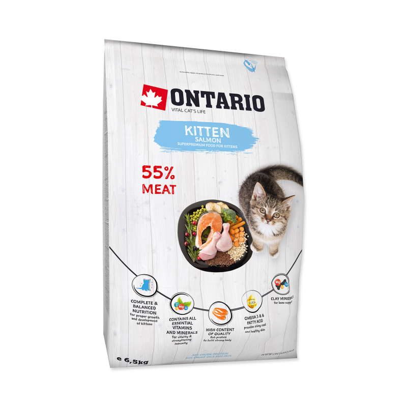 ONTARIO Kitten Salmon 6,5 kg + 6ks kapsiček ZDARMA