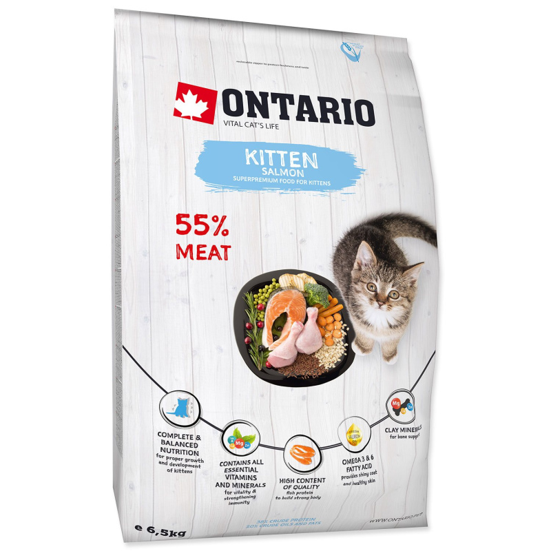 ONTARIO Kitten Salmon 6,5 kg + 6ks kapsiček ZDARMA