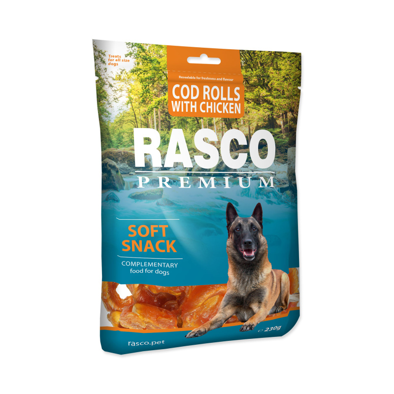 Pochoutka RASCO Premium tresčí rolky obalené kuřecím masem 230 g
