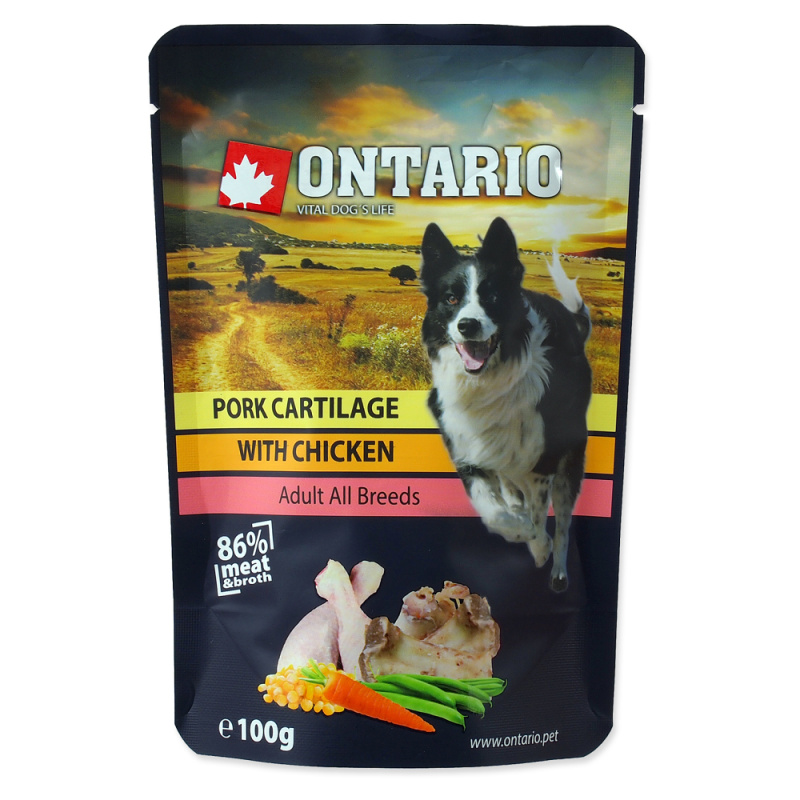 Kapsička ONTARIO Dog Pork Cartilage with Chicken in Broth 100 g