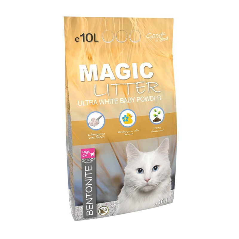 Kočkolit MAGIC LITTER Bentonite Ultra White Baby Powder 10 l