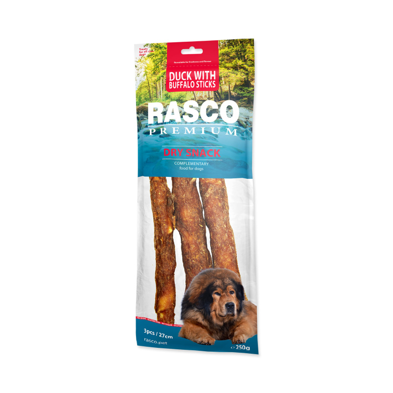 Pochoutka RASCO Premium bůvolí tyčinky obalené kachním masem 27 cm - 3 ks 250 g