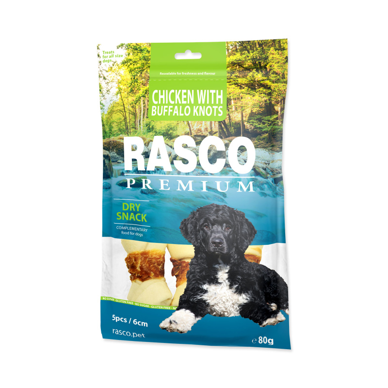 Pochoutka RASCO Premium bůvolí uzle obalené kuřecím masem 6 cm 80 g