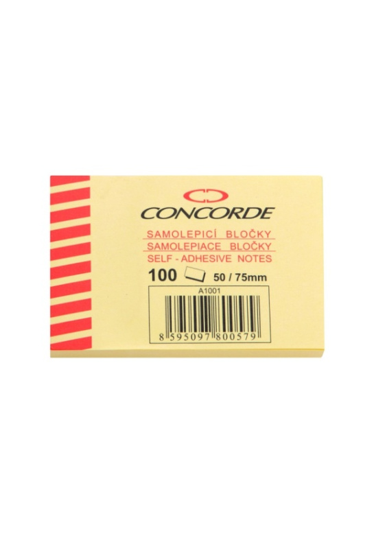 Samolepicí bloček CONCORDE 50x75mm, 100l., žlutý CONCORDE