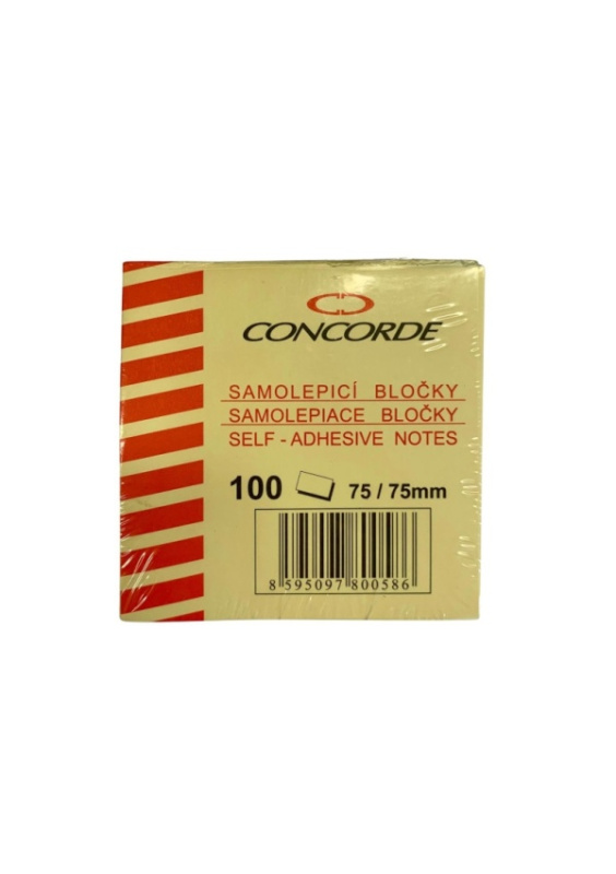 Samolepicí bloček CONCORDE 75x75mm, 100l., žlutá CONCORDE