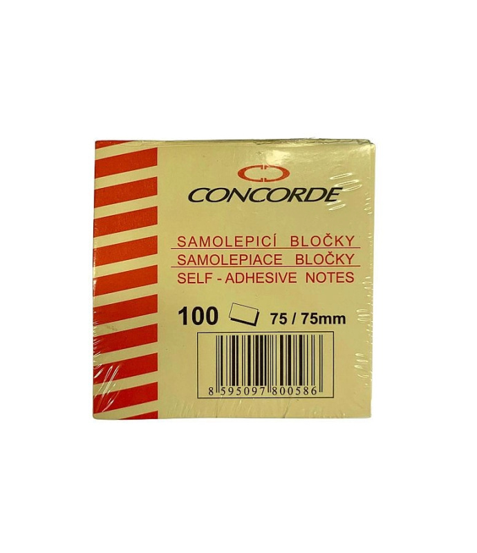 Samolepicí bloček CONCORDE 75x75mm, 100l., žlutá CONCORDE